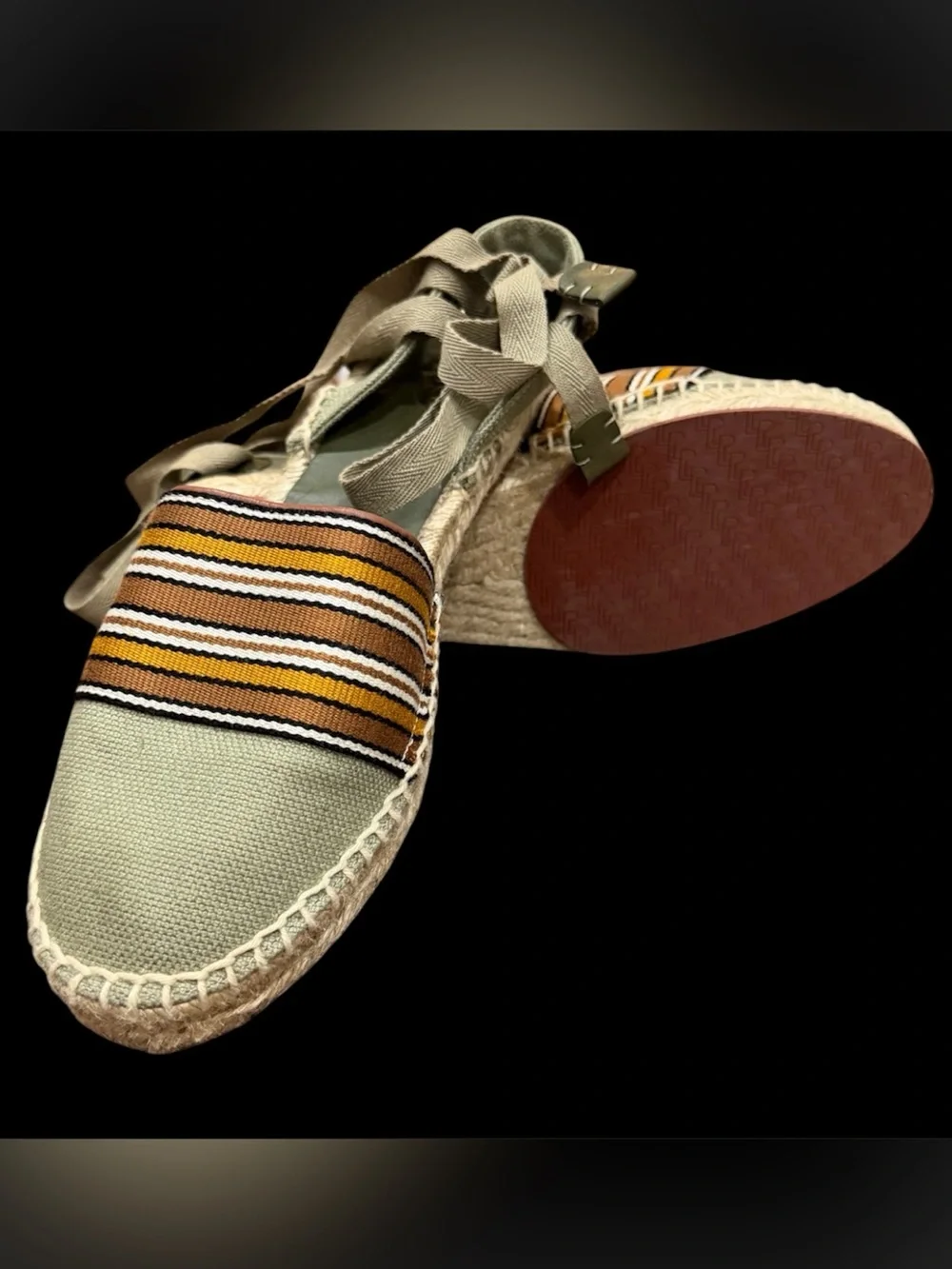 Loro Piana Suitcase Stripe Sage Green Lace-Up Espadrilles EU 39 US 7.5